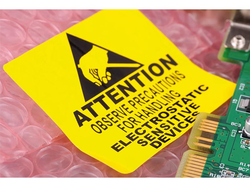 antistatic packaging with electronics board inside package