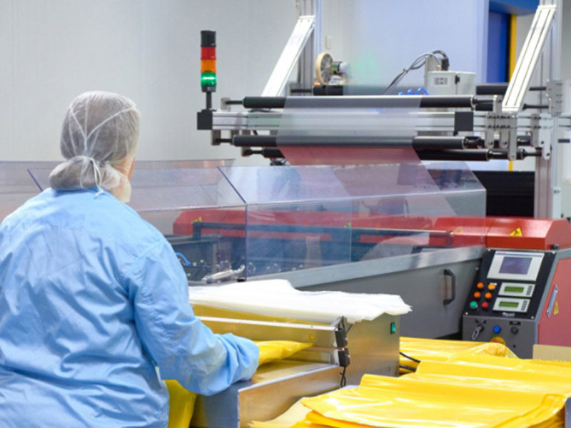 cleanroom with poly bags being made
