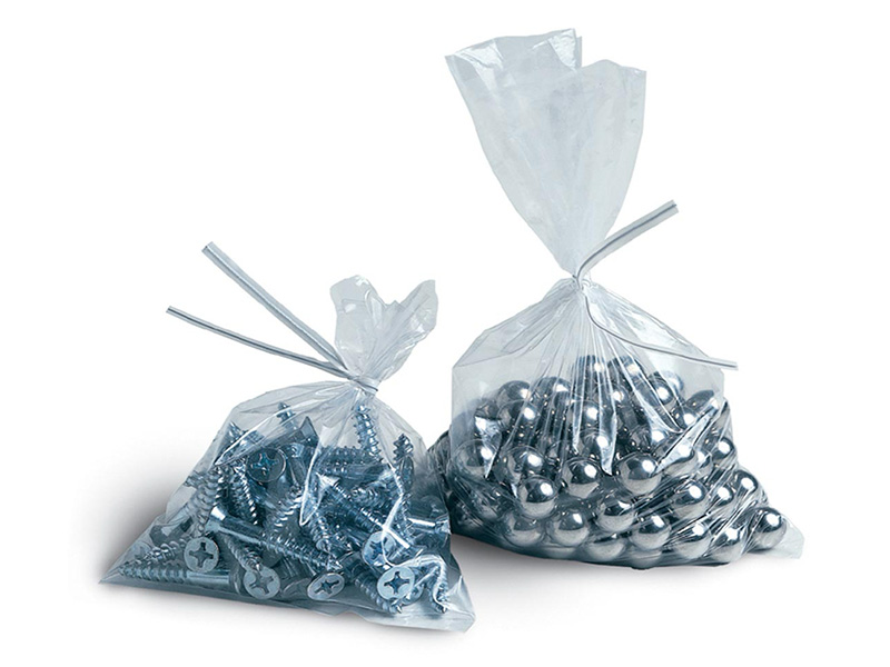 two clear poly bags with items in them