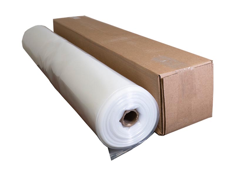 poly sheeting and a cardboard box