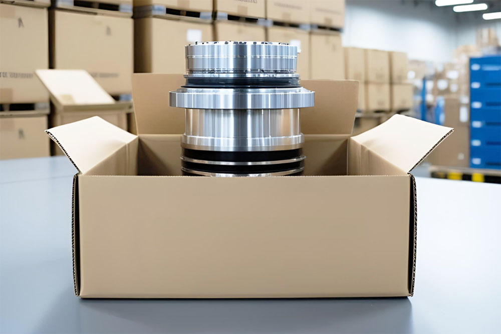 aerospace component in a corrugated cardboard box