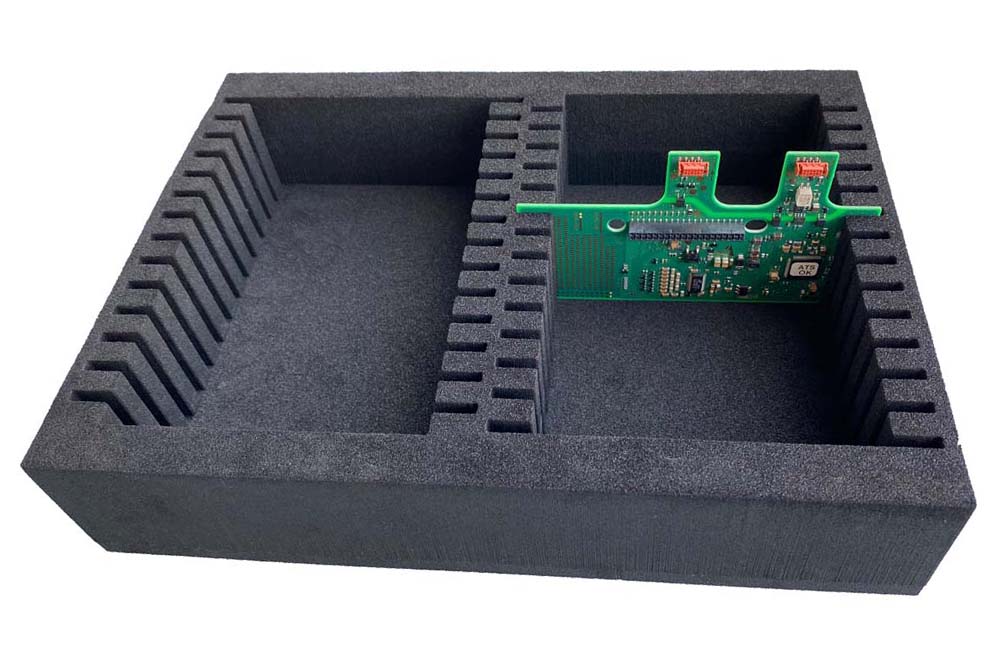 electronic component in esd foam packaging black in color