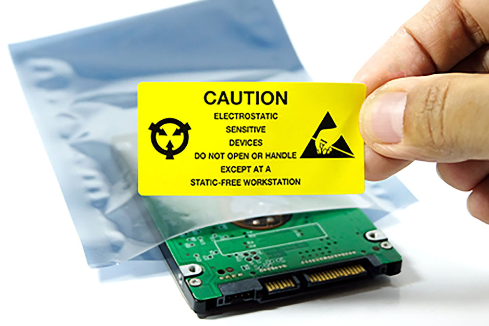 hard drive inside of an esd packaging bag