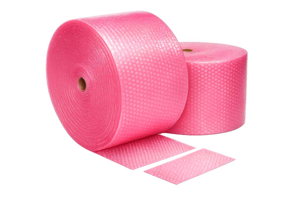 anti static bubble rolls pink in color