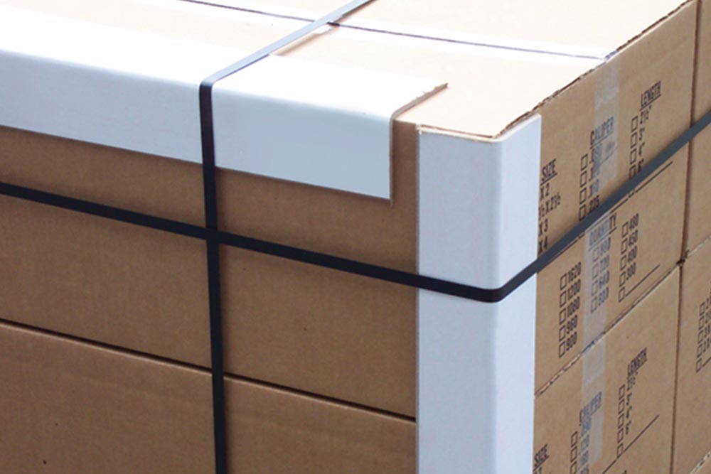 corner and edge protectors securing items on a pallet