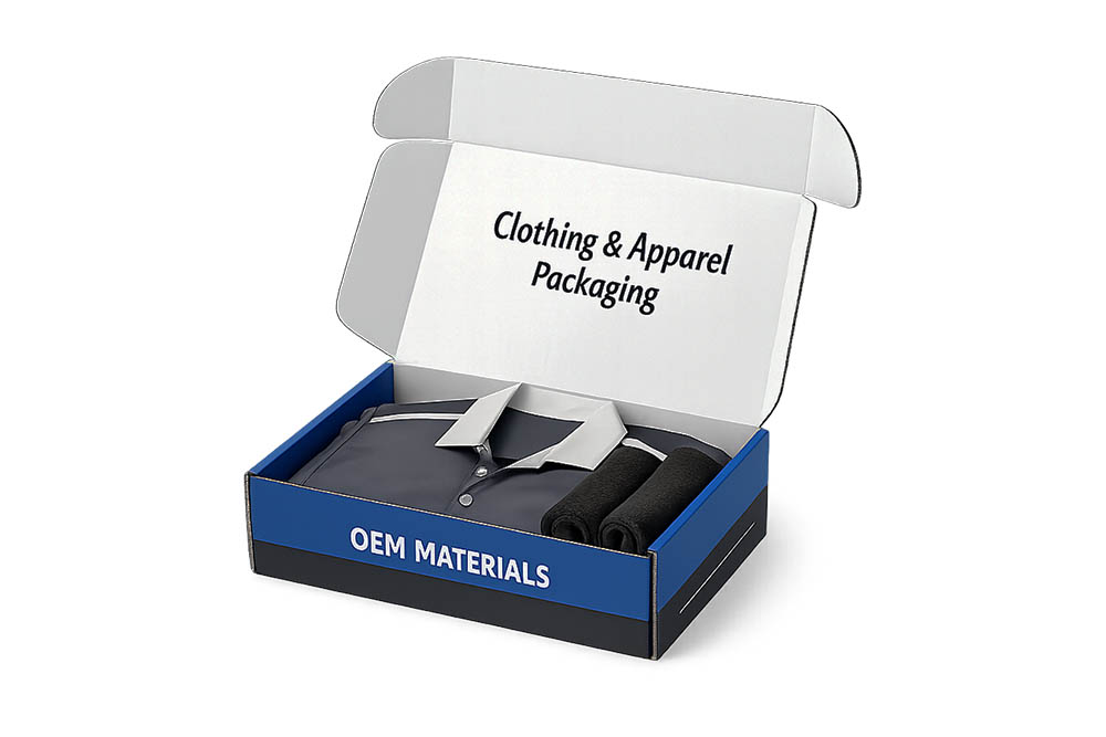 oem materials clothing and apparel packaging box with clothes inside