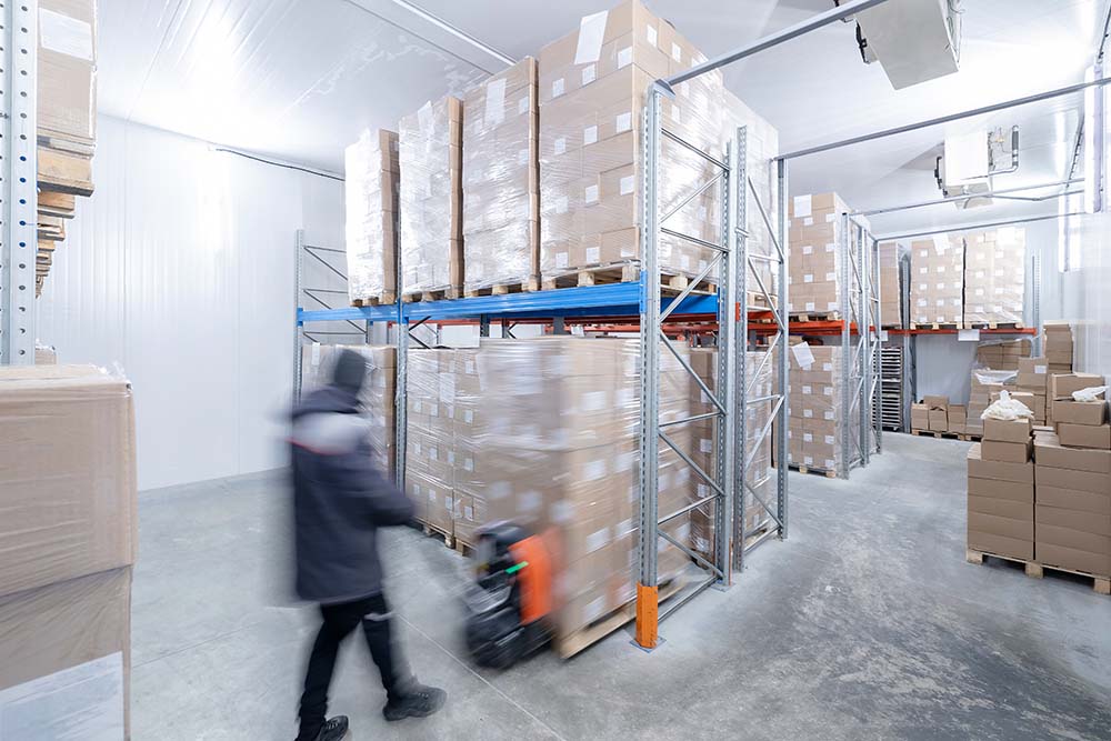 efficient warehouse storage and transportation in confectionery production, food industry factory