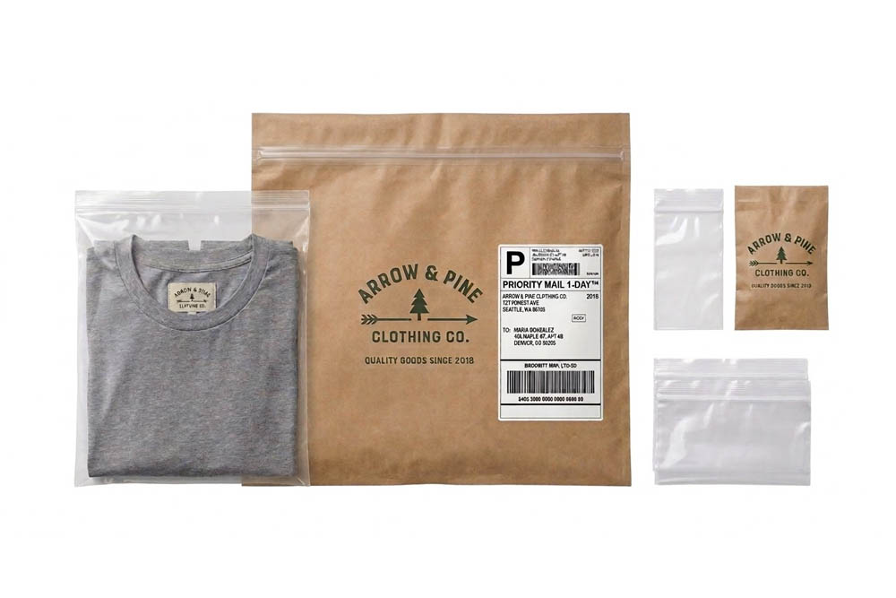 various types of apparel and clothing packaging