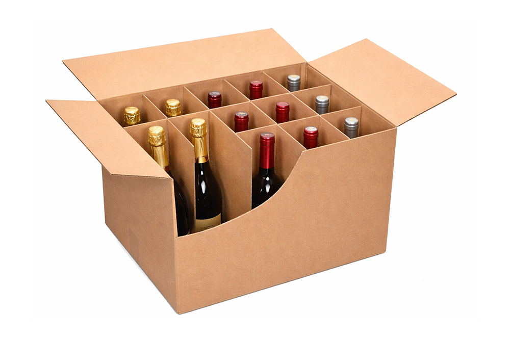 wine bottles in partitioned corrugated boxes
