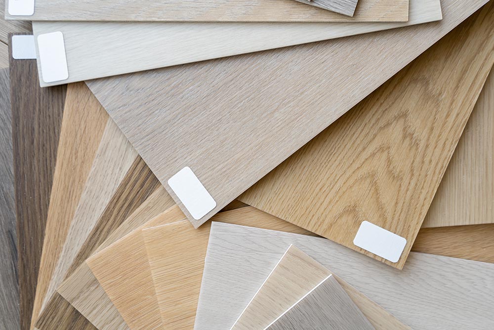 flooring samples laid on a table