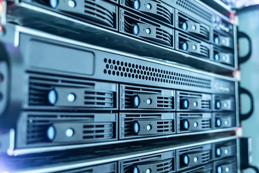 panel of modern servers in the data center
